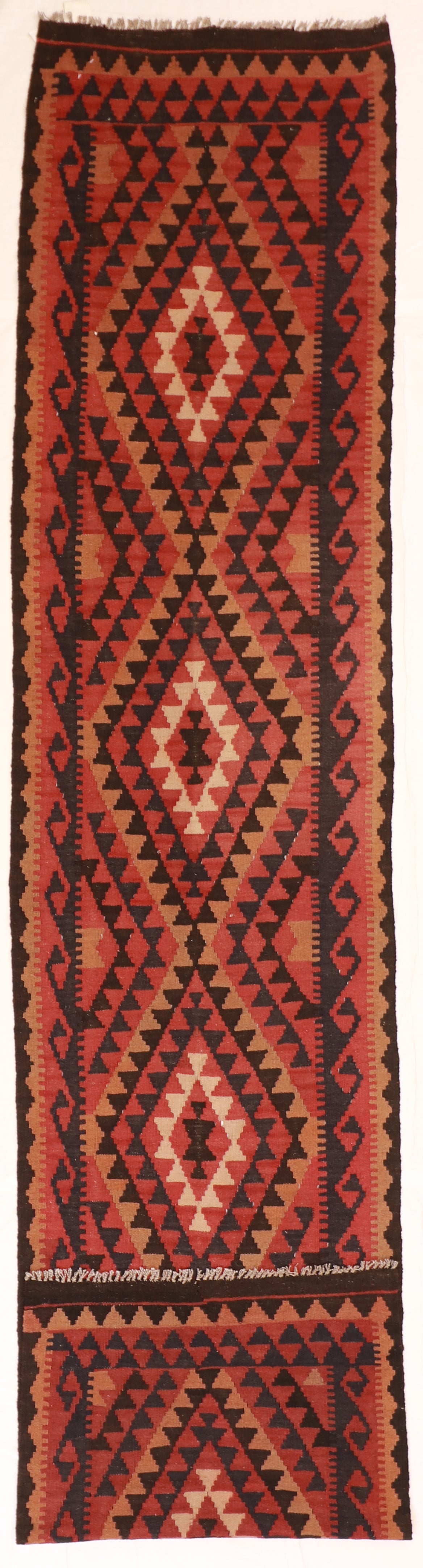 2'7"x12'7" Runner - Kilim Wool Geometric Rectangle - Hand Knotted Rug