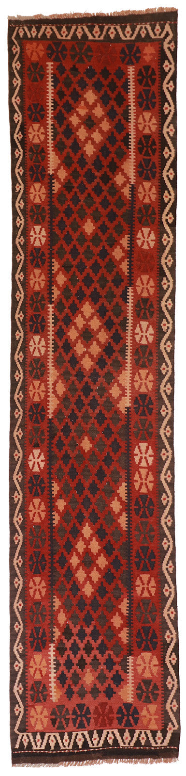 2.7 x 12.1 - Runner - Kilim Wool Geometric Rectangle - Hand Knotted Rug — 51065