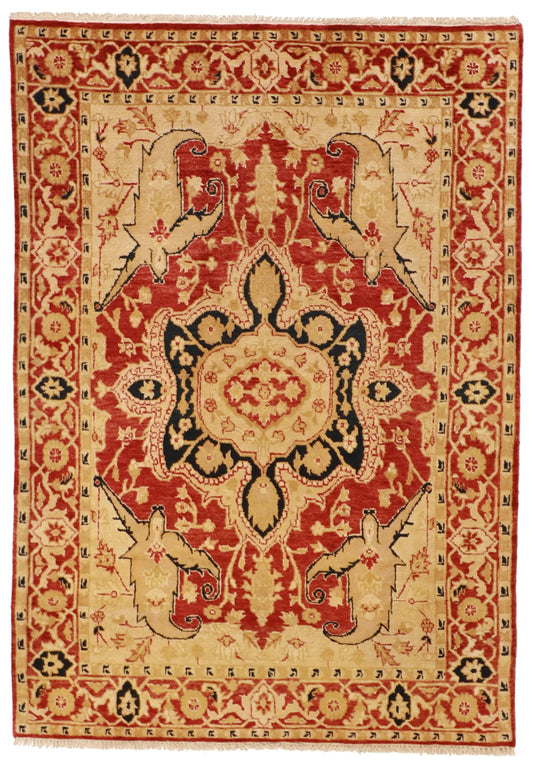 4x6 - Serapie Fine/Wool Geometric Rectangle - Hand Knotted Rug — 51335