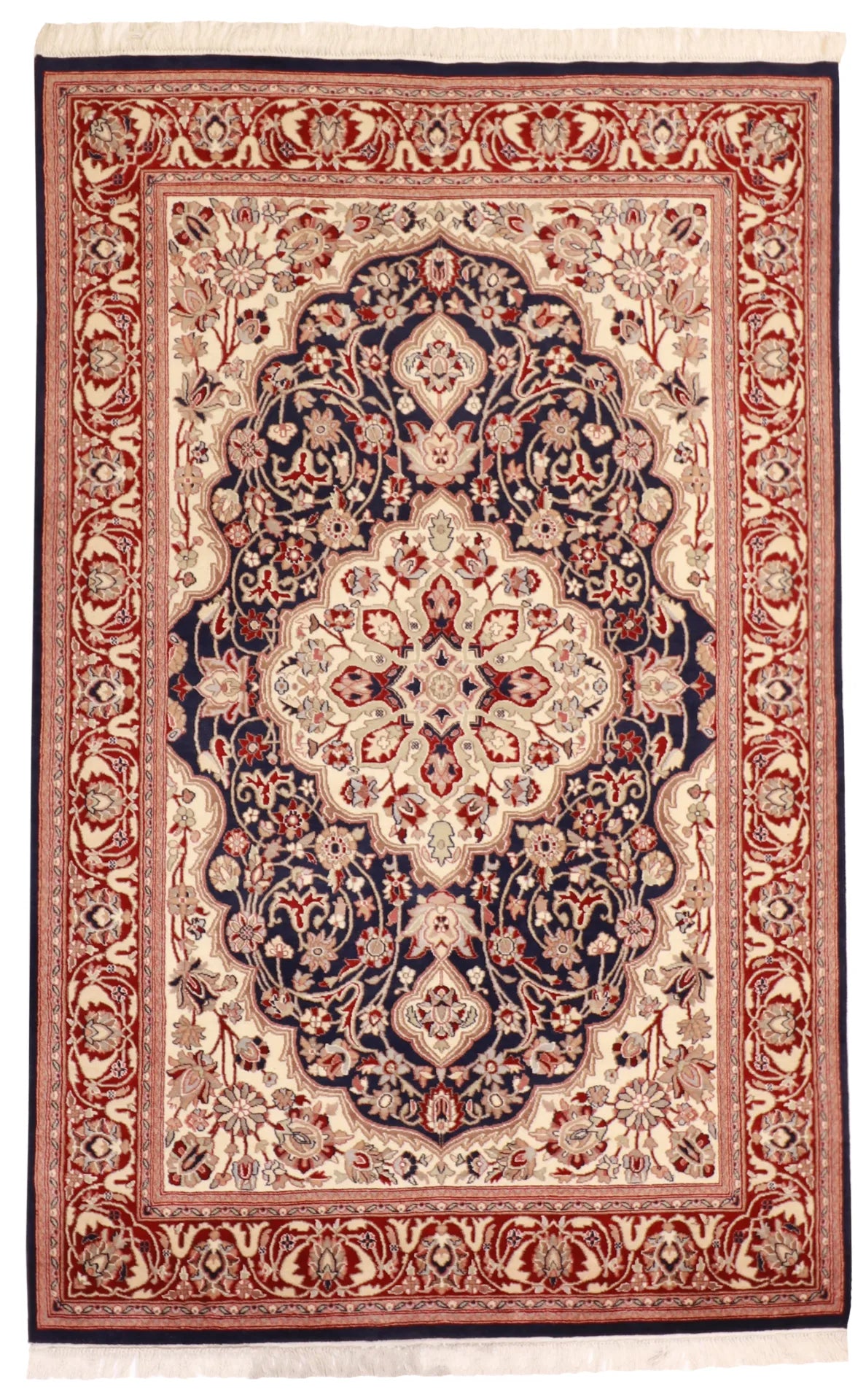 5x7 - Kashan Fine Floral Rectangle - Hand Knotted Rug — 52993