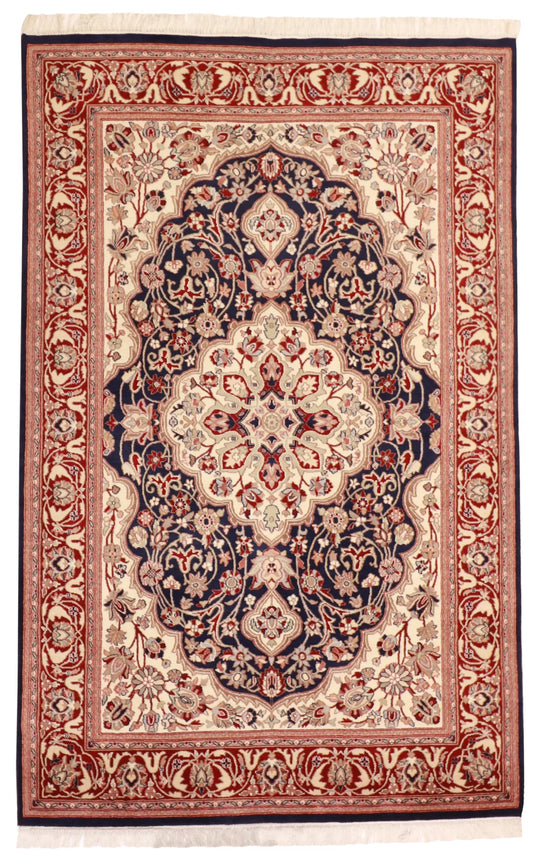 5x7 - Kashan Fine Floral Rectangle - Hand Knotted Rug — 52993