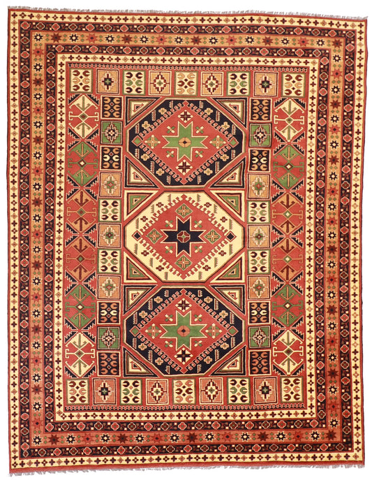 8x10 - Jozan Fine/Wool Geometric Rectangle - Hand Knotted Rug — 53002