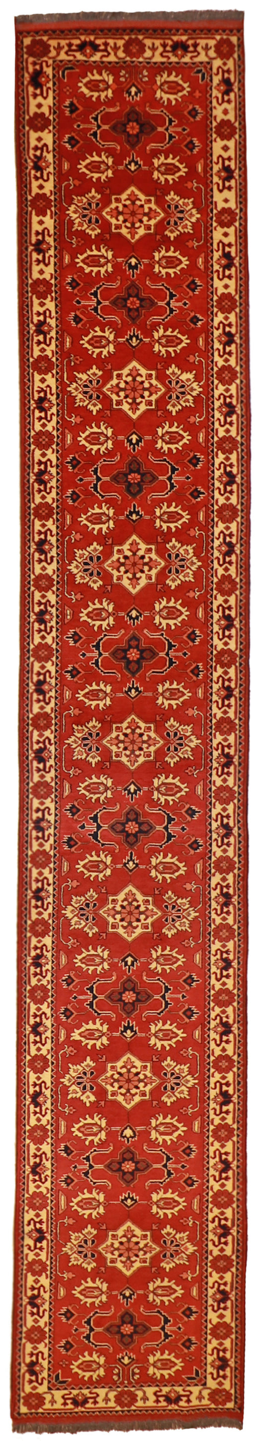 Runner - Karajeh Wool Geometric Rectangle - Hand Knotted Rug