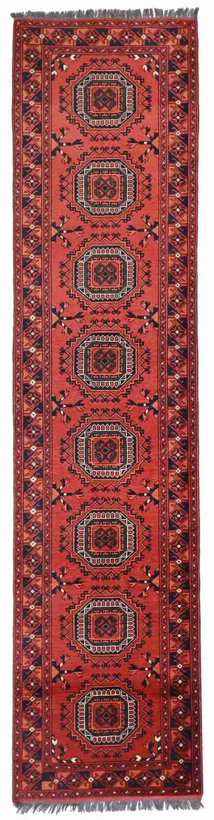 Runner - Turkish Fine Geometric Rectangle - Hand Knotted Rug — 53558