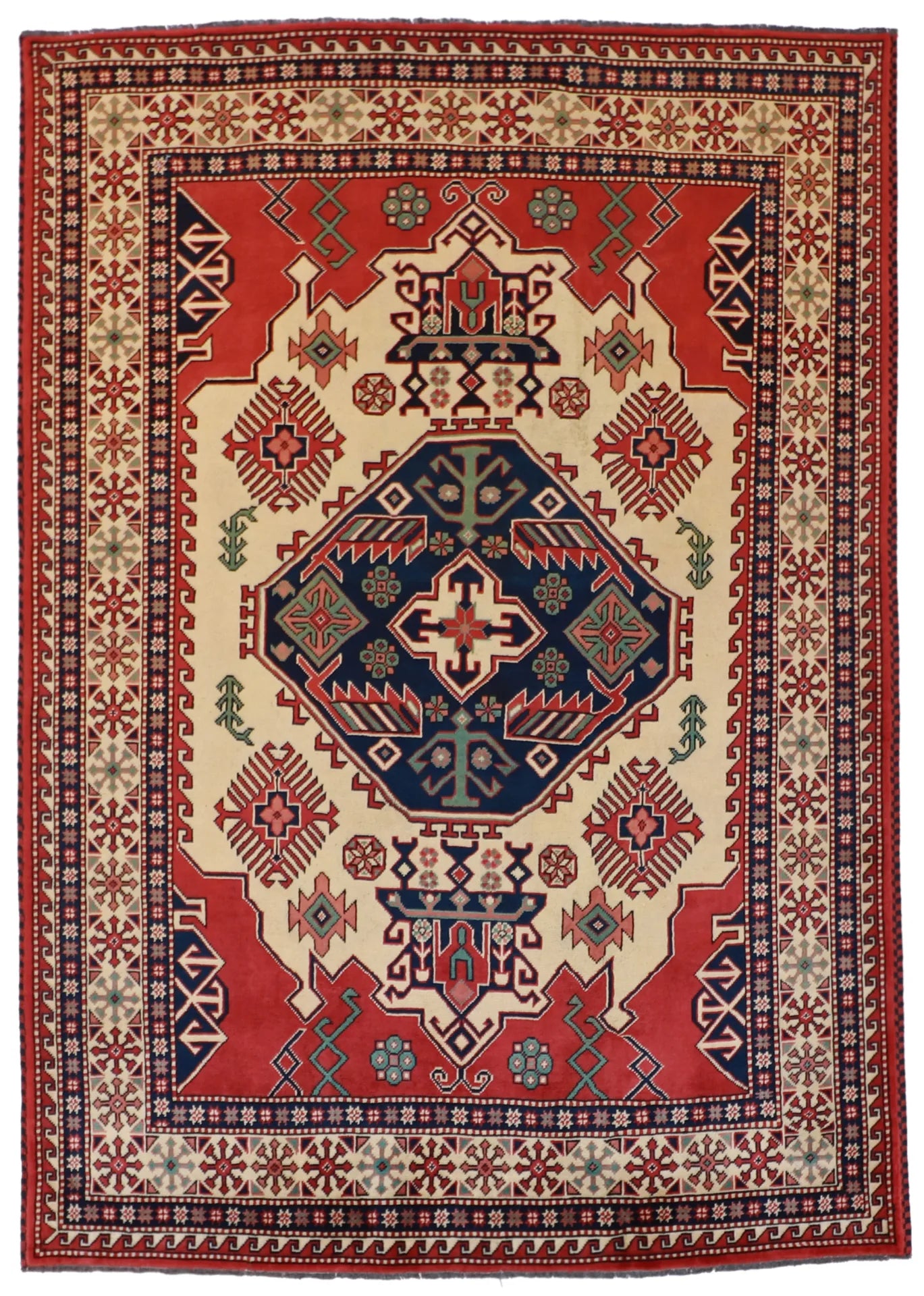 5x7 - Kurdish Fine/Wool Geometric Rectangle - Hand Knotted Rug — 54444
