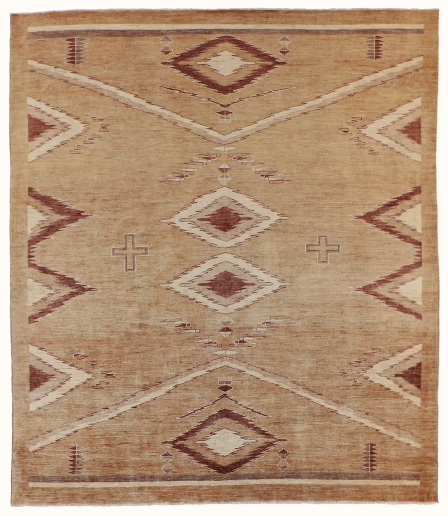 W 8.3 - L 9.6 - Mountain Modern Wool Western Rectangle - Finest Hand-Knotted Quality Wool - 54896