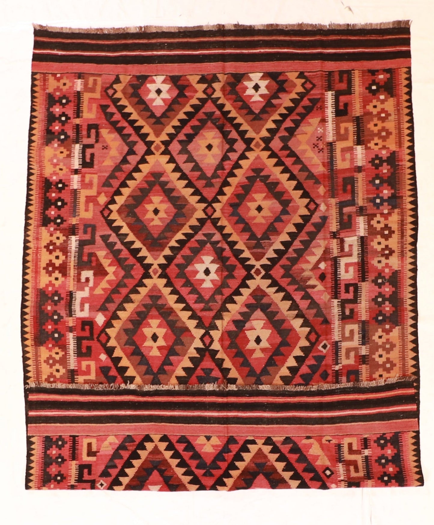 7x10 - Kilim Wool Geometric Rectangle - Hand Knotted Rug
