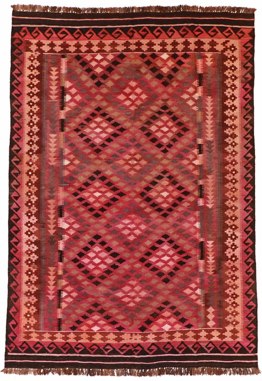 7x10 - Kilim Fine/Wool Geometric Rectangle - Hand Knotted Rug
