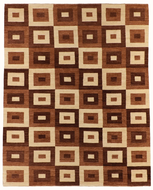 W 8.1 - L 10.1 - Modern Wool Contemporary Rectangle - Finest Hand-Knotted Quality Wool - 55748