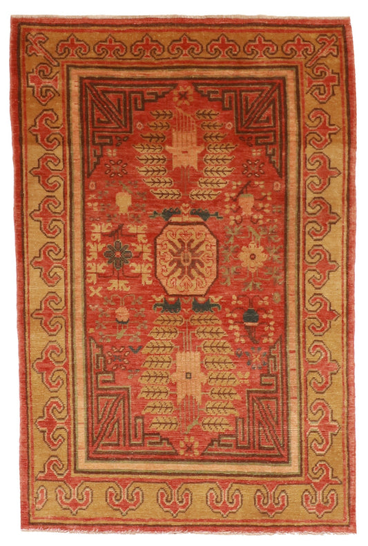 3x5 - Khotan Fine/Wool Geometric Rectangle - Hand Knotted Rug