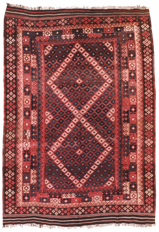9x12 - Kilim Wool Geometric Rectangle - Hand Knotted Rug