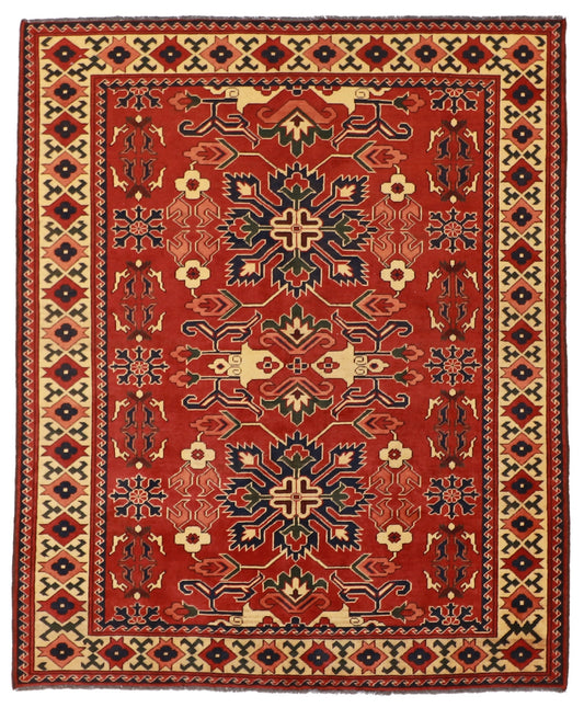 5x7 - Kazak Fine/Wool Geometric Rectangle - Hand Knotted Rug