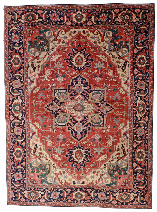 9 x12 - Heriz Wool Geometric Rectangle - Hand Knotted Rug — 56705