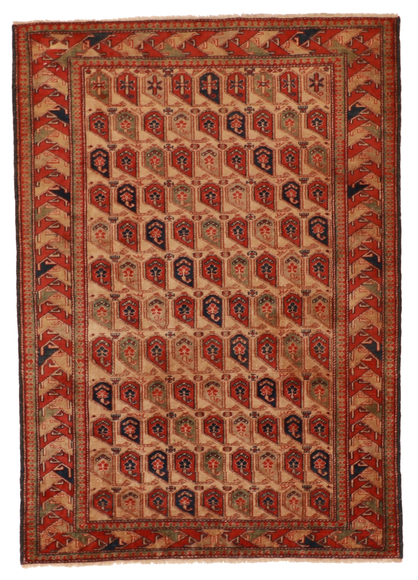 4x6 - Boteh Fine Wool Geometric Square - Hand Knotted Rug