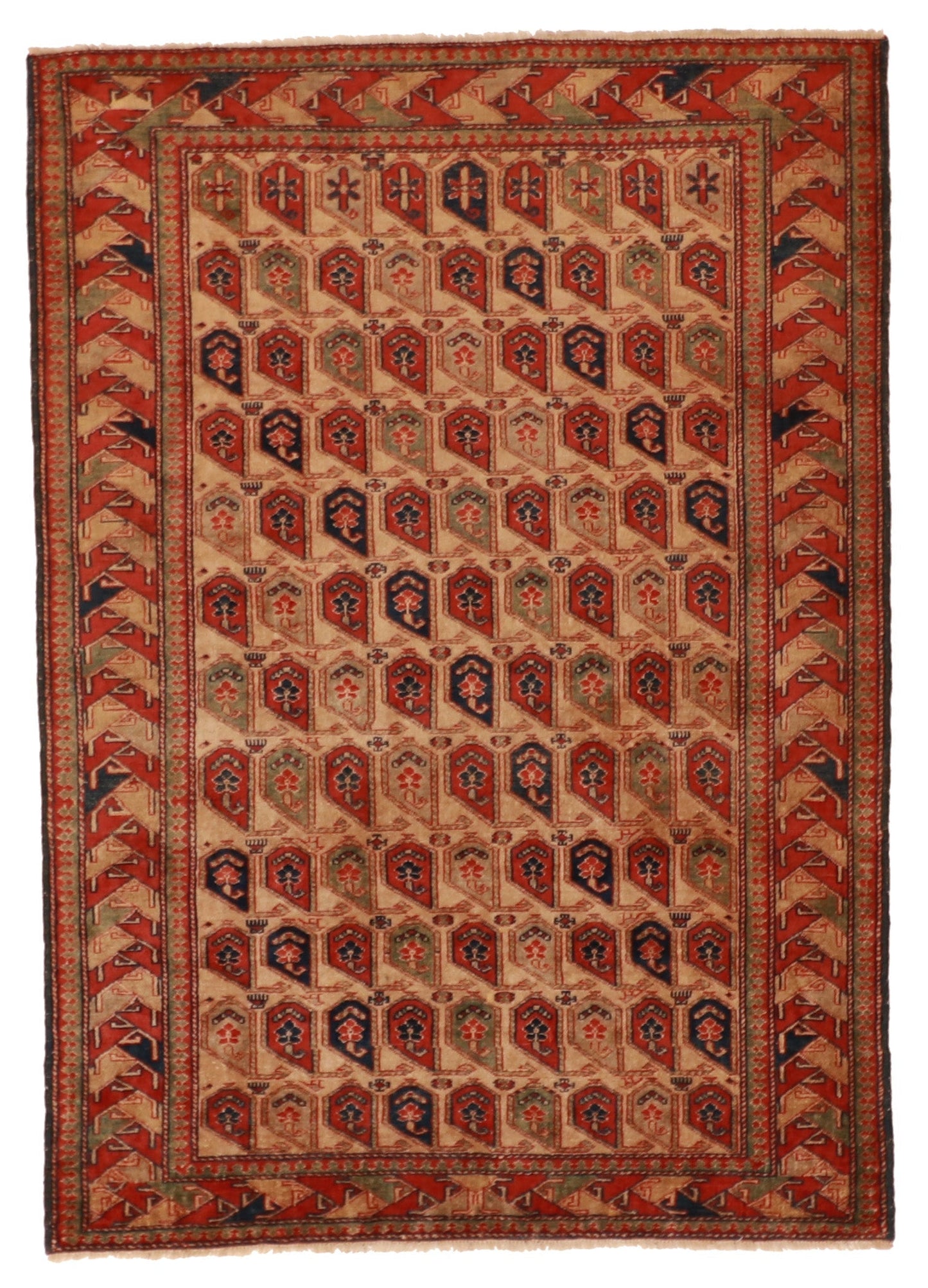 4x6 - Boteh Fine Wool Geometric Square - Hand Knotted Rug