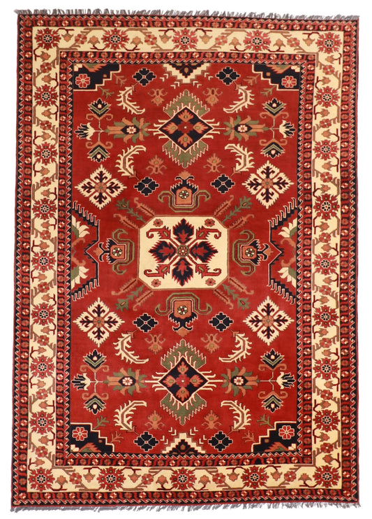 7x10 - Kazak Fine Geometric Rectangle - Hand Knotted Rug — 57061