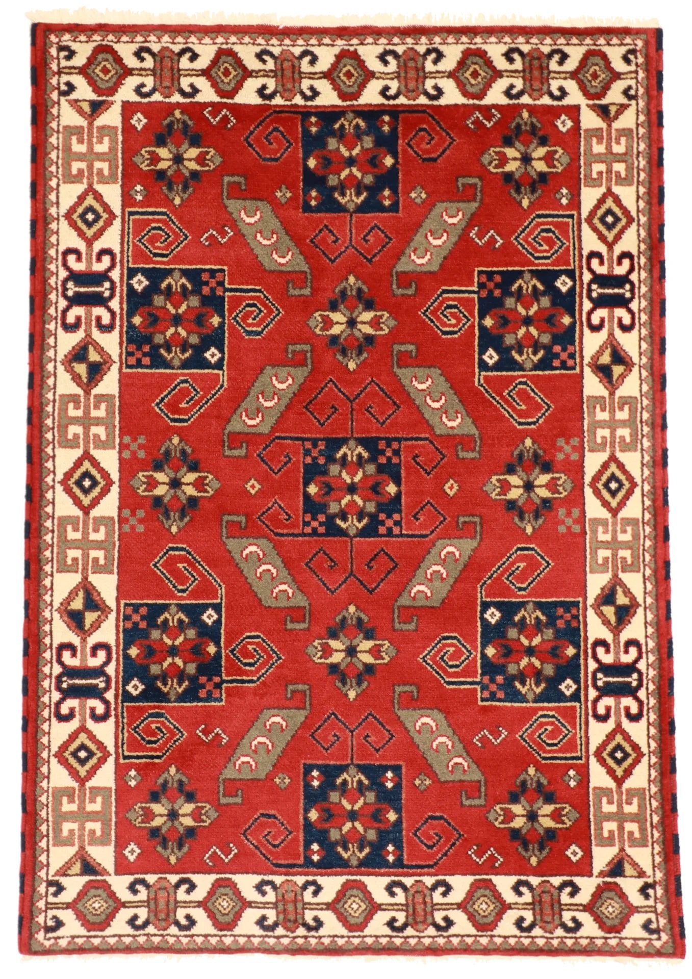 5x7 - Kazak Wool Geometric Rectangle - Hand Knotted Rug — 57367