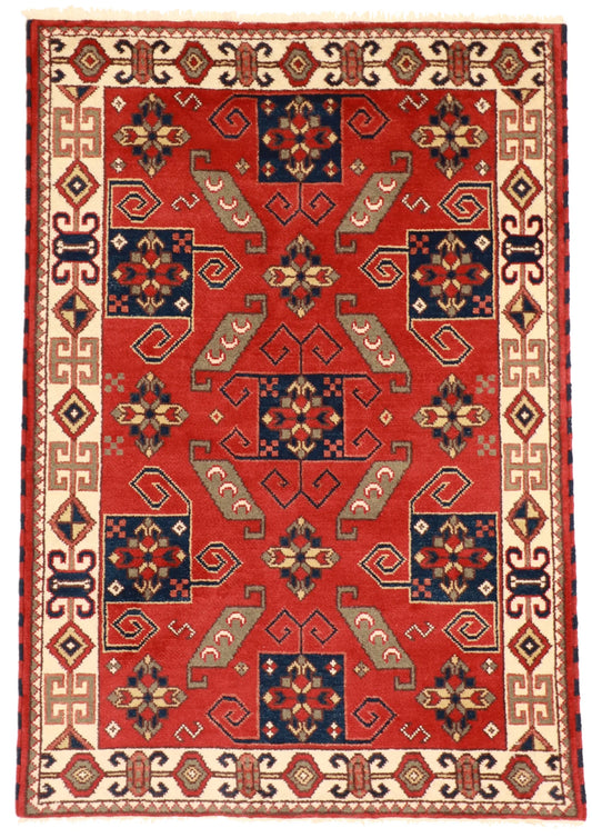 5x7 - Kazak Wool Geometric Rectangle - Hand Knotted Rug — 57367