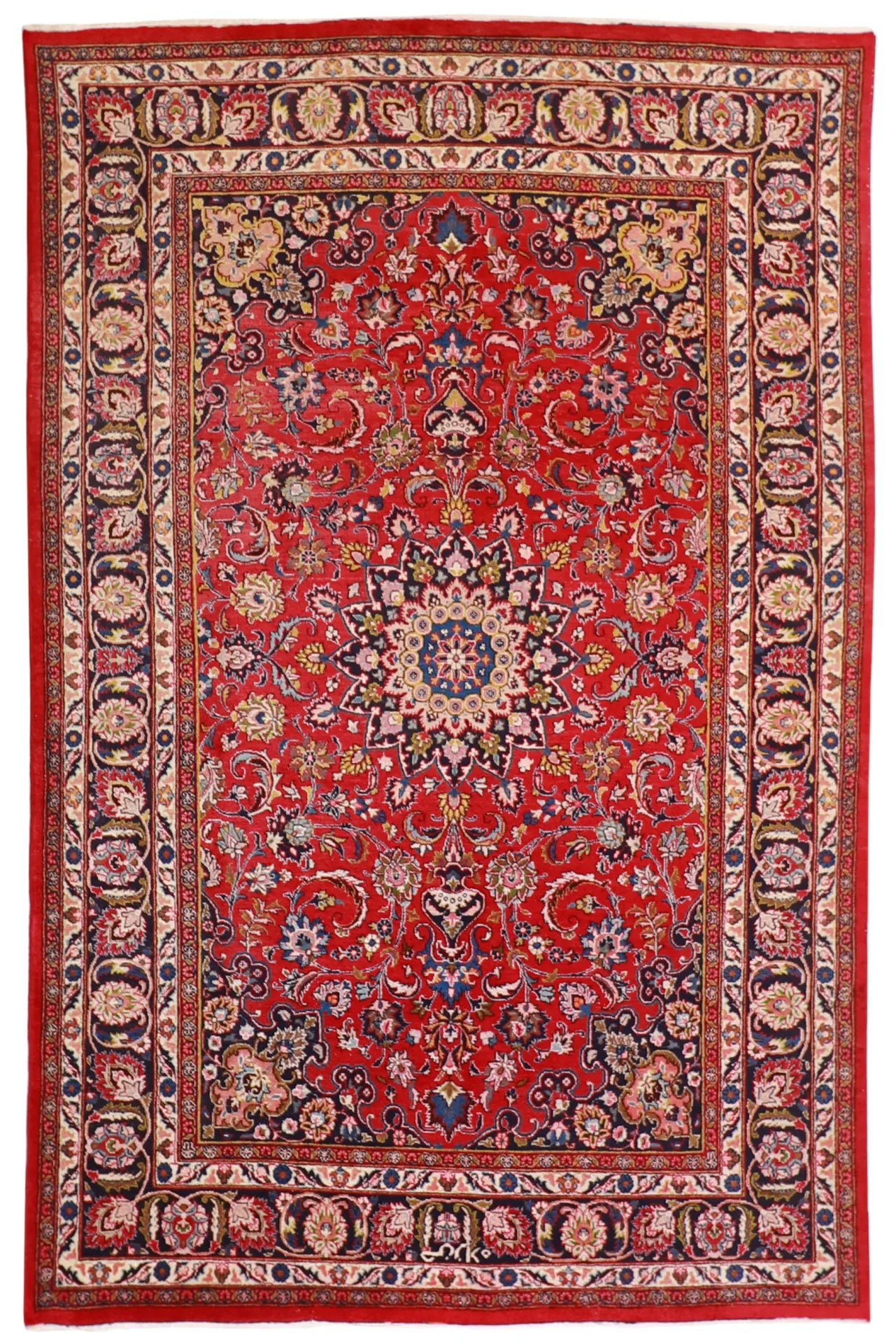 7x10 - Mashad Wool Floral Rectangle - Hand Knotted Rug — 57416