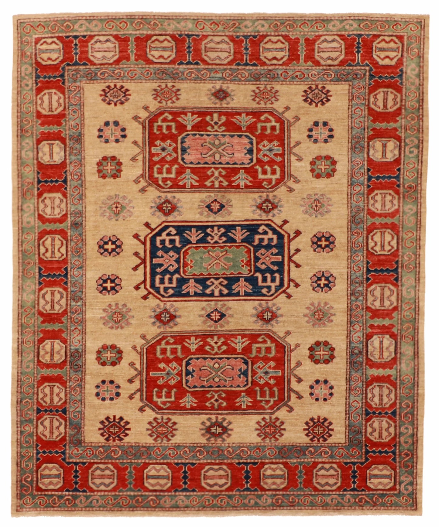4x6 - Kazak Fine Geometric Rectangle - Hand Knotted Rug — 57598