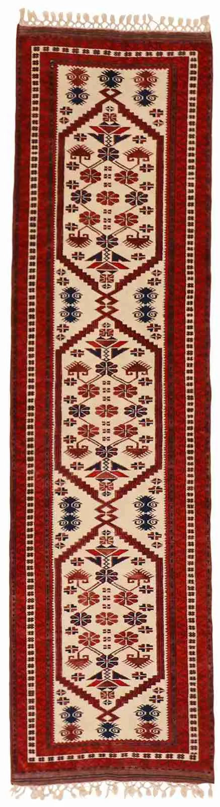 Runner - Kazak Wool Geometric Rectangle - Hand Knotted Rug — 58647