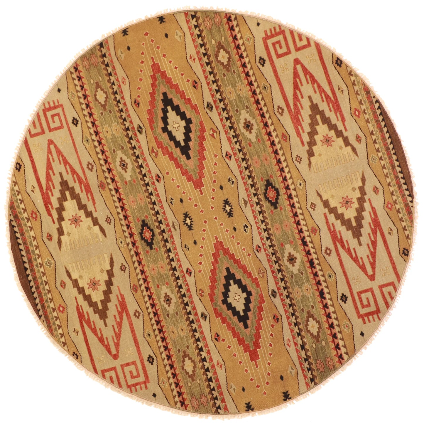 Round - Soumak Fine Geometric - Hand Knotted Rug — 58654