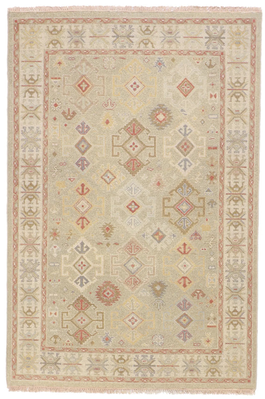 4x6 - Soumak Fine/Wool Geometric Rectangle - Hand Knotted Rug — 58674