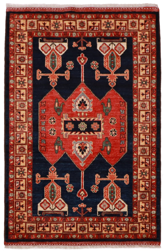 3x5 - Karajeh Fine/Wool Geometric Rectangle - Hand Knotted Rug