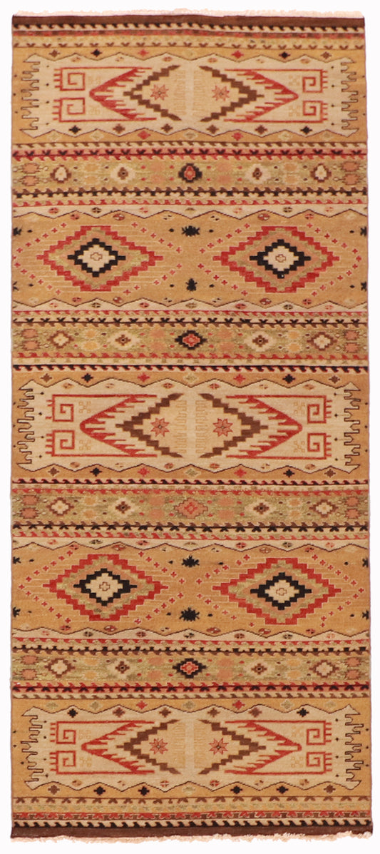 4.2 x 9.10 Wide Runner - Navajo Fine/Wool All Over Rectangle - Hand Knotted Rug