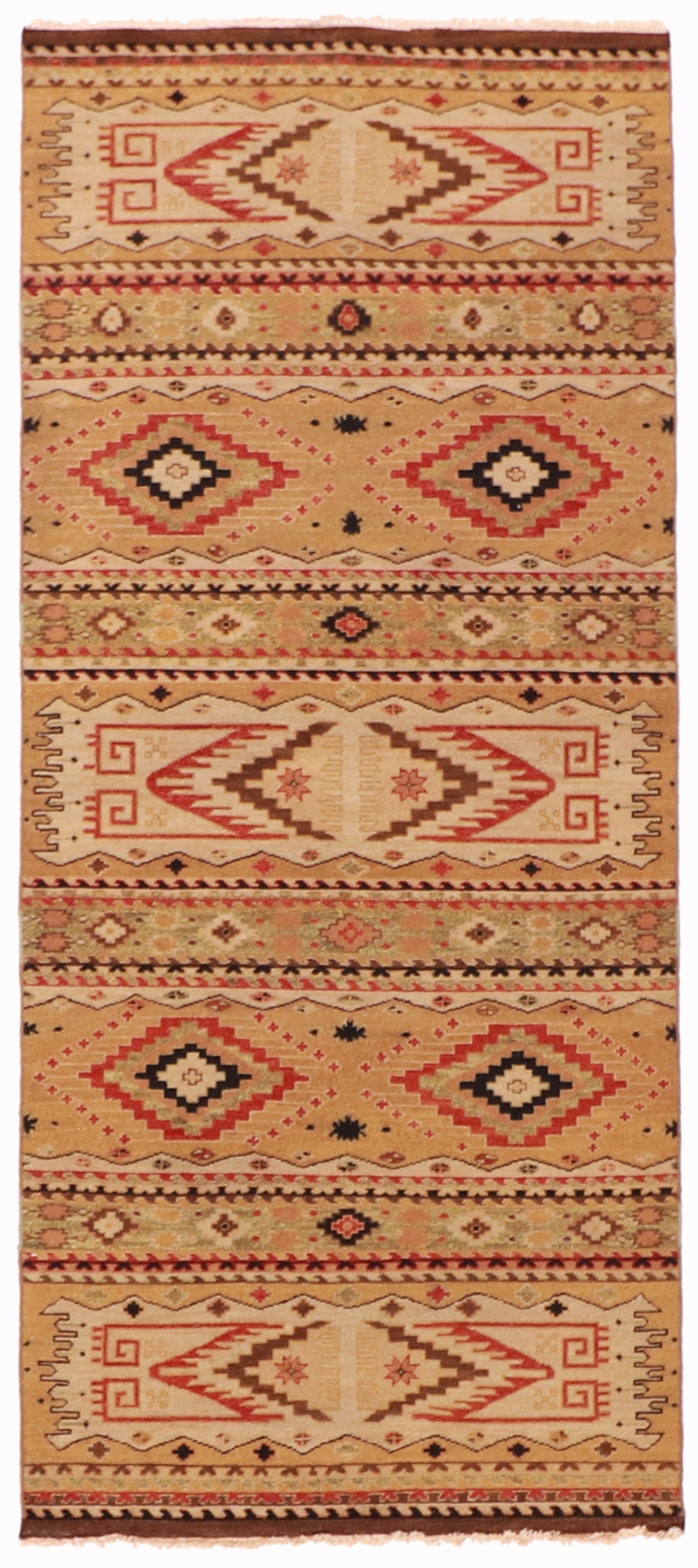 4.2 x 9.10 Wide Runner - Navajo Fine/Wool All Over Rectangle - Hand Knotted Rug — 59372