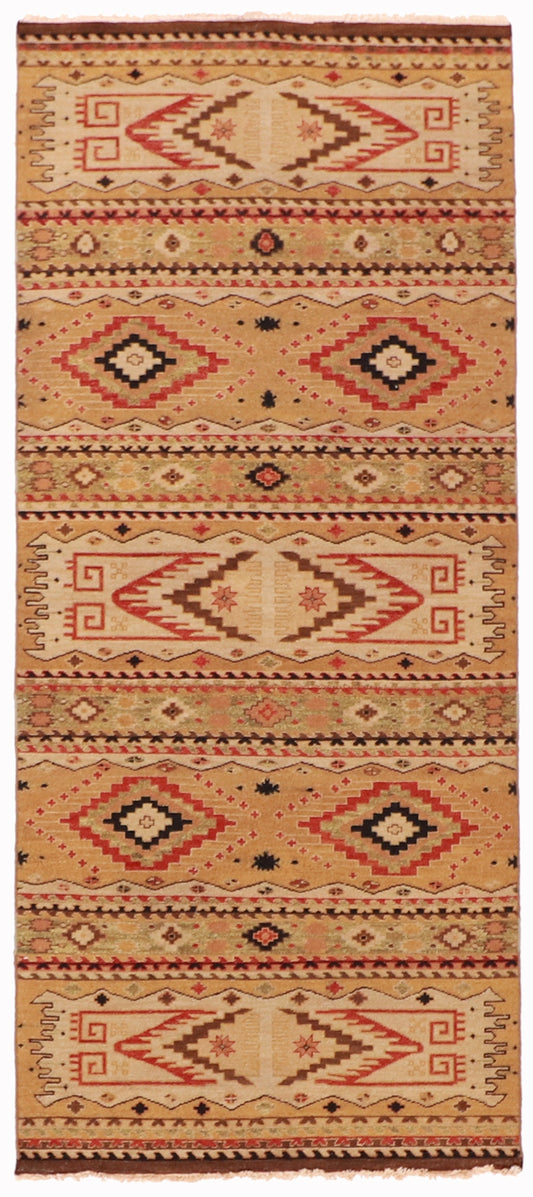 4.2 x 9.10 Wide Runner - Navajo Fine/Wool All Over Rectangle - Hand Knotted Rug — 59372