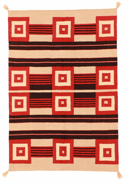 4x6 - Navajo Fine/Wool Geometric Rectangle - Hand Knotted Rug