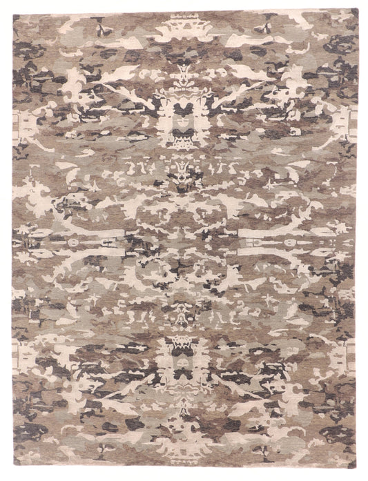 9x12 - Modern Wool/Silk All Over Rectangle - Hand Knotted Rug