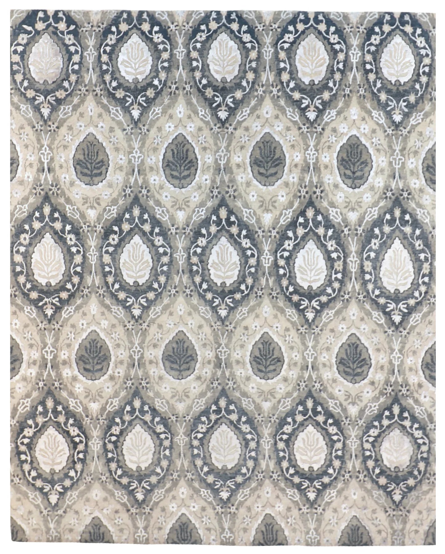 W 8.1 - L 10 - Modern Wool/Silk Contemporary Rectangle - Finest Hand-Knotted Quality Wool - 60270