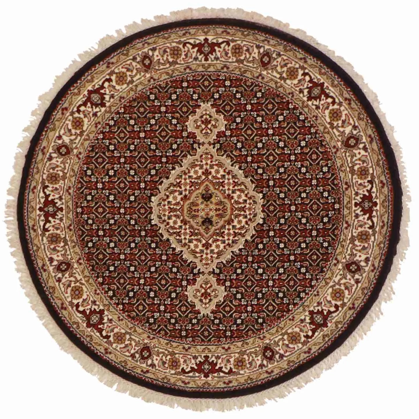 Round - Tabriz Wool/Silk Mahie - Hand Knotted Rug — 60827