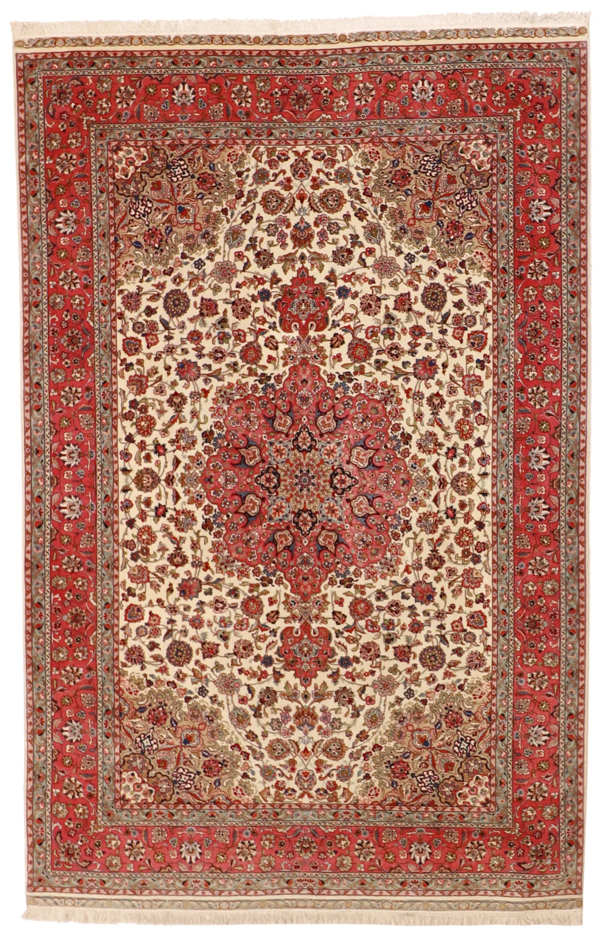 6x9 - Tabriz Silk/Wool Medallion Rectangle - Hand Knotted Rug — 61032
