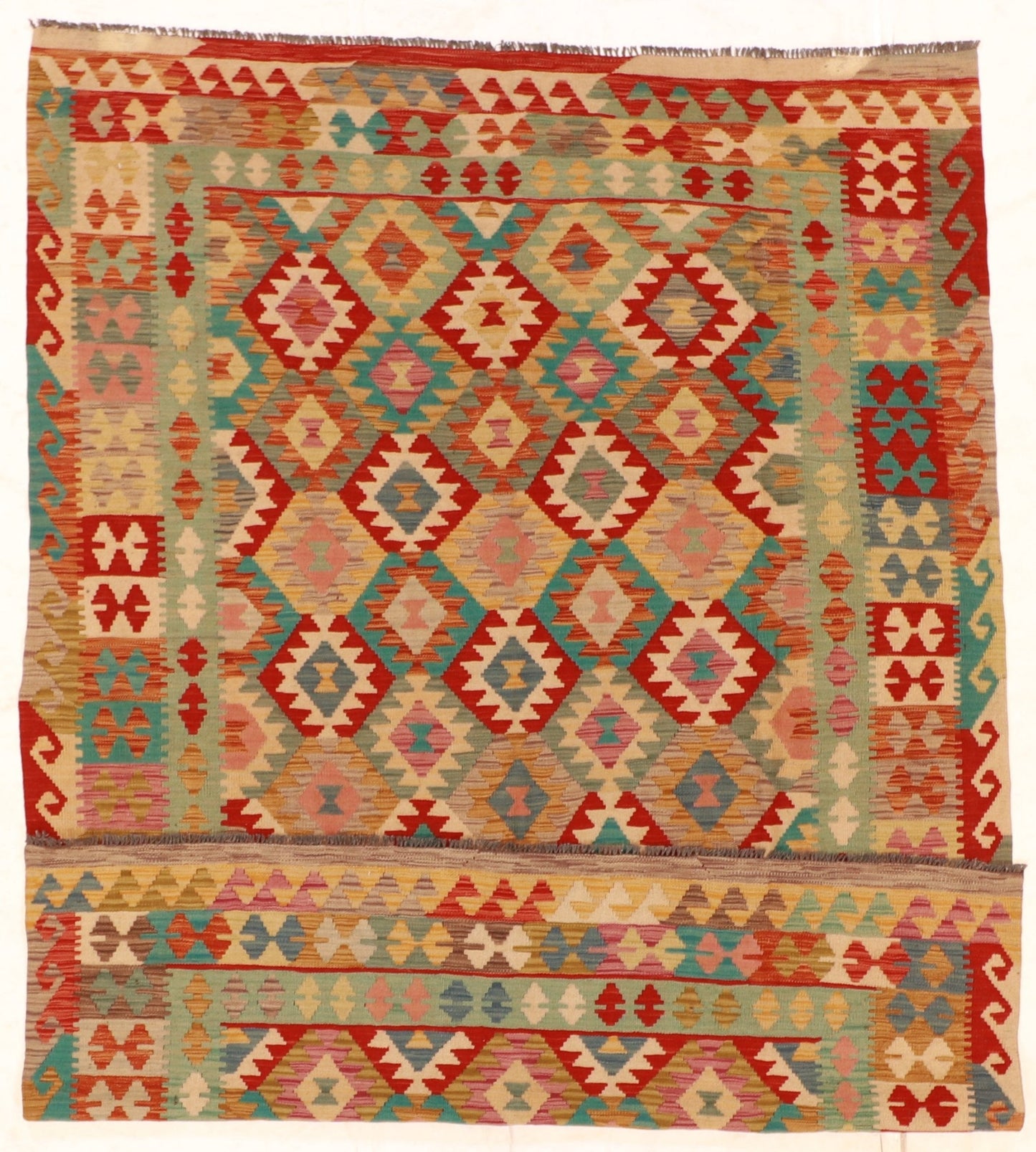5x7 - Kilim Fine/Wool Geometric Rectangle - Hand Knotted Rug