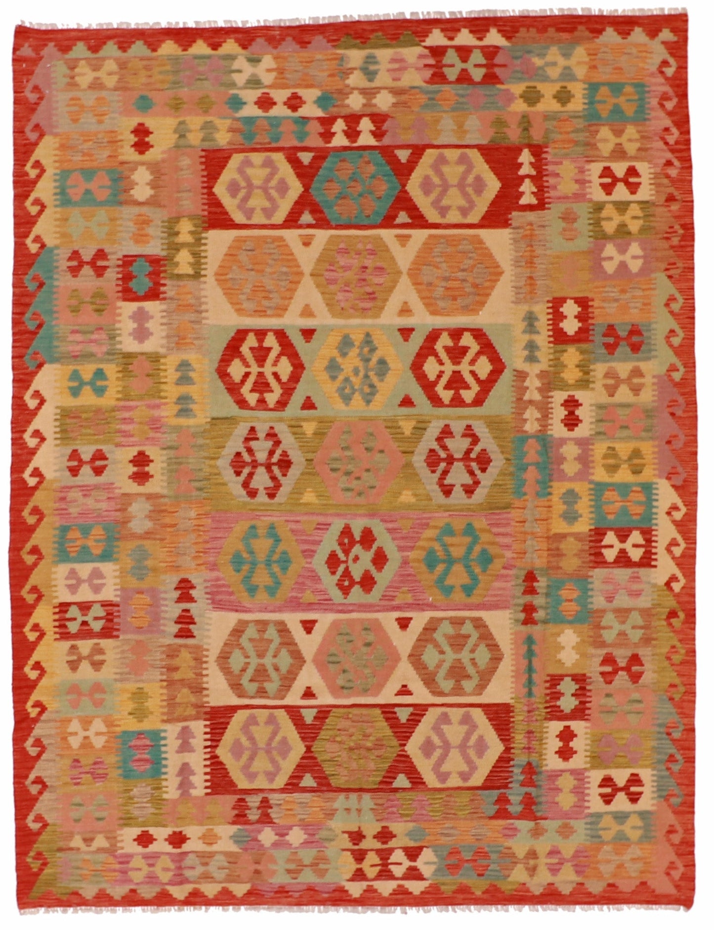6x9 - Kilim Fine/Wool Geometric Rectangle - Hand Knotted Rug