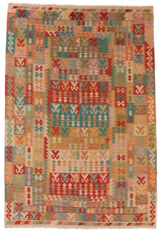 7x10 - Kilim Wool Geometric Rectangle - Hand Knotted Rug