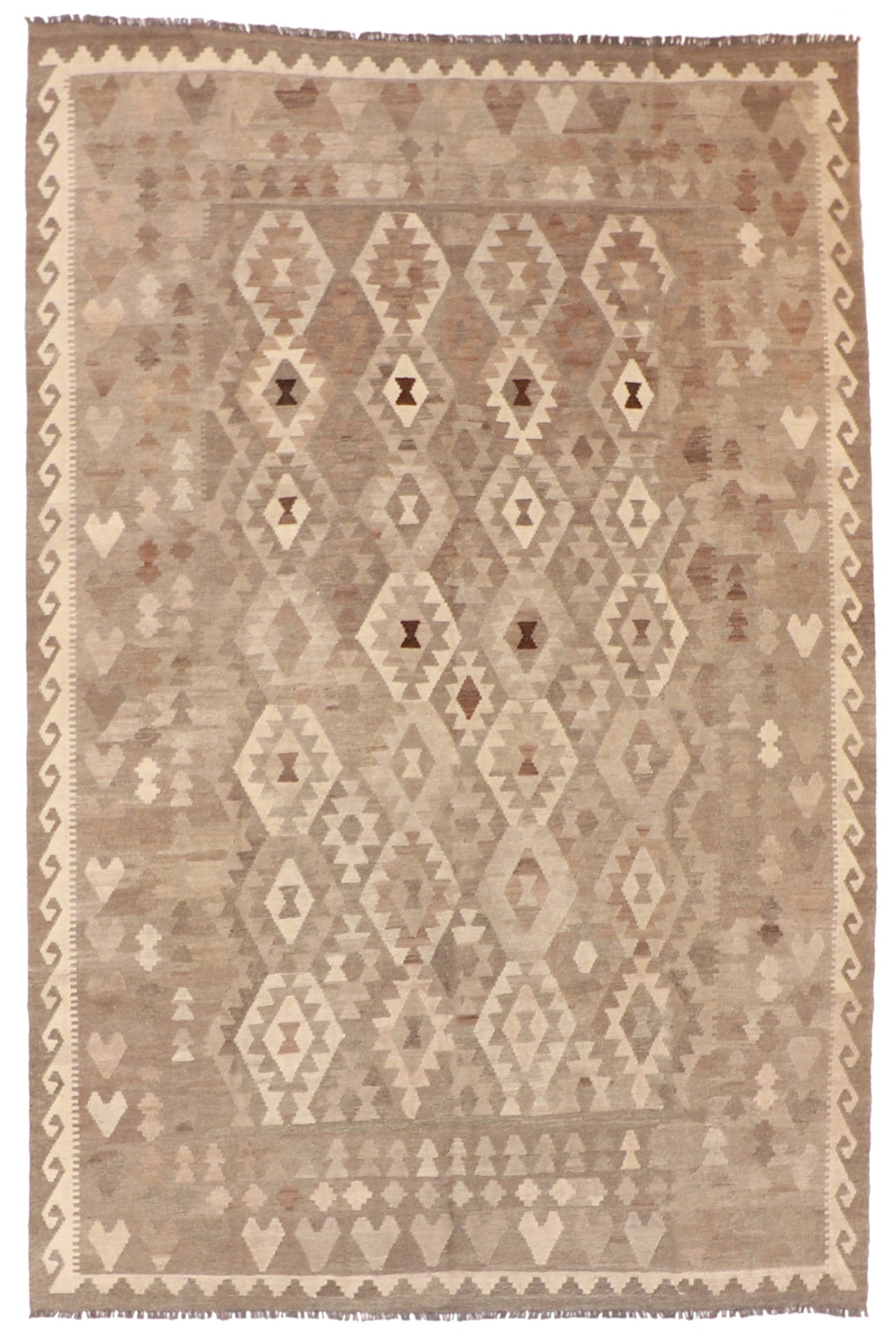 7x10 - Kilim Wool Geometric Rectangle - Hand Knotted Rug