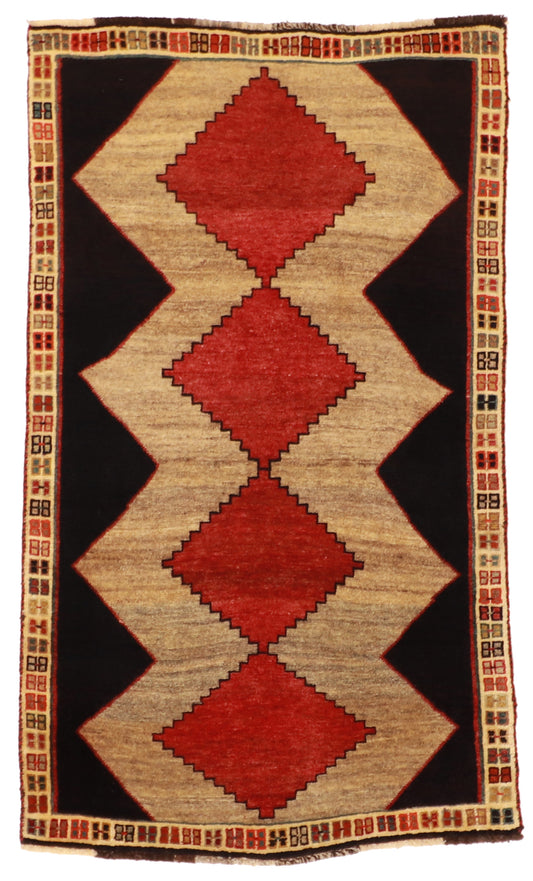 4x6 - Gabbeh Fine/Wool Geometric Rectangle - Hand Knotted Rug