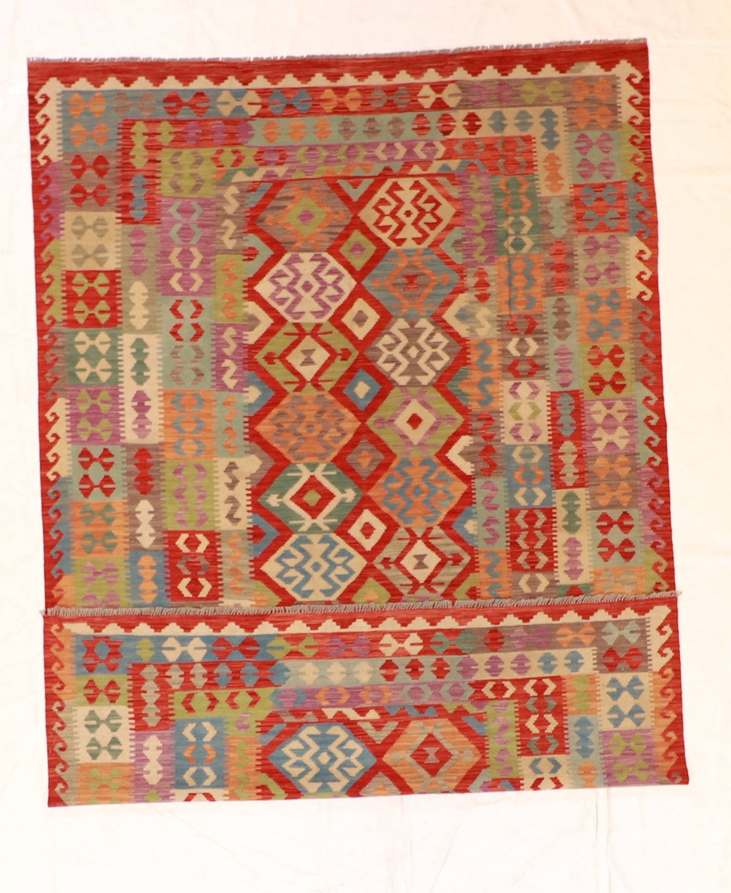 7x10 - Kilim Wool Geometric Rectangle - Hand Knotted Rug