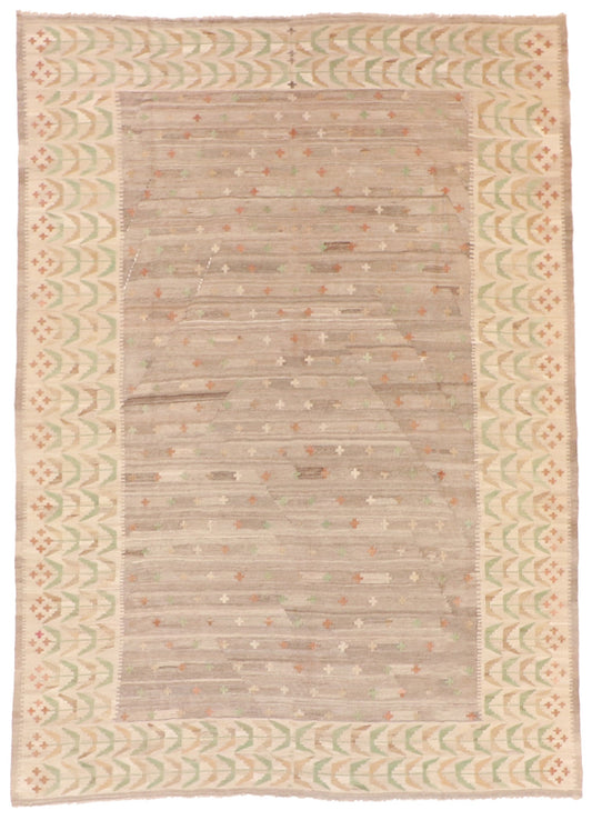 7x10 - Kilim Fine/Wool Geometric Rectangle - Hand Knotted Rug