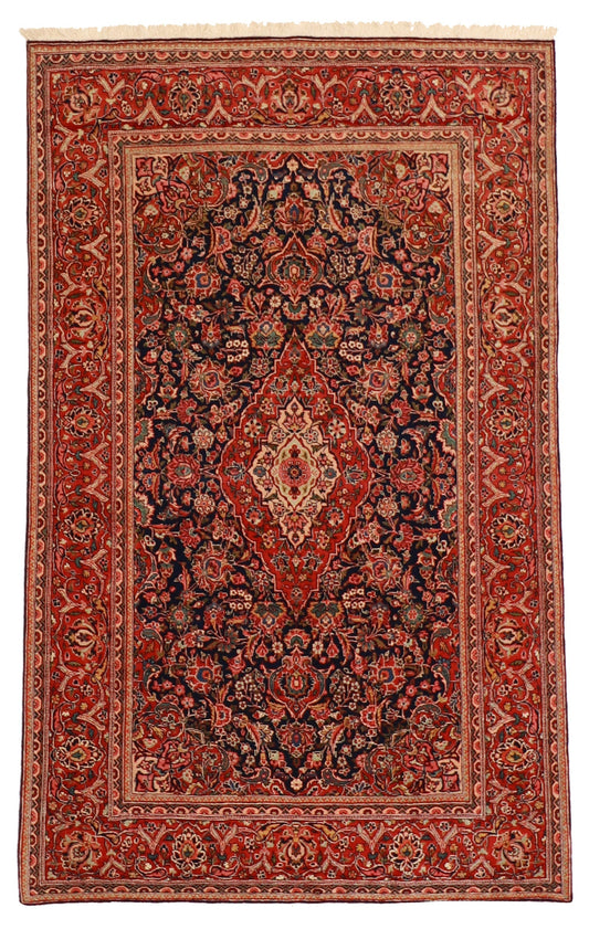 5x7 - Kashan Antique Wool Floral Rectangle - Hand Knotted Rug