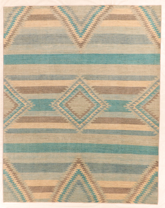 W 9.3 L 11.7 Mountain Modern 100% Wool Handmade All Over Geometric Design - 63241