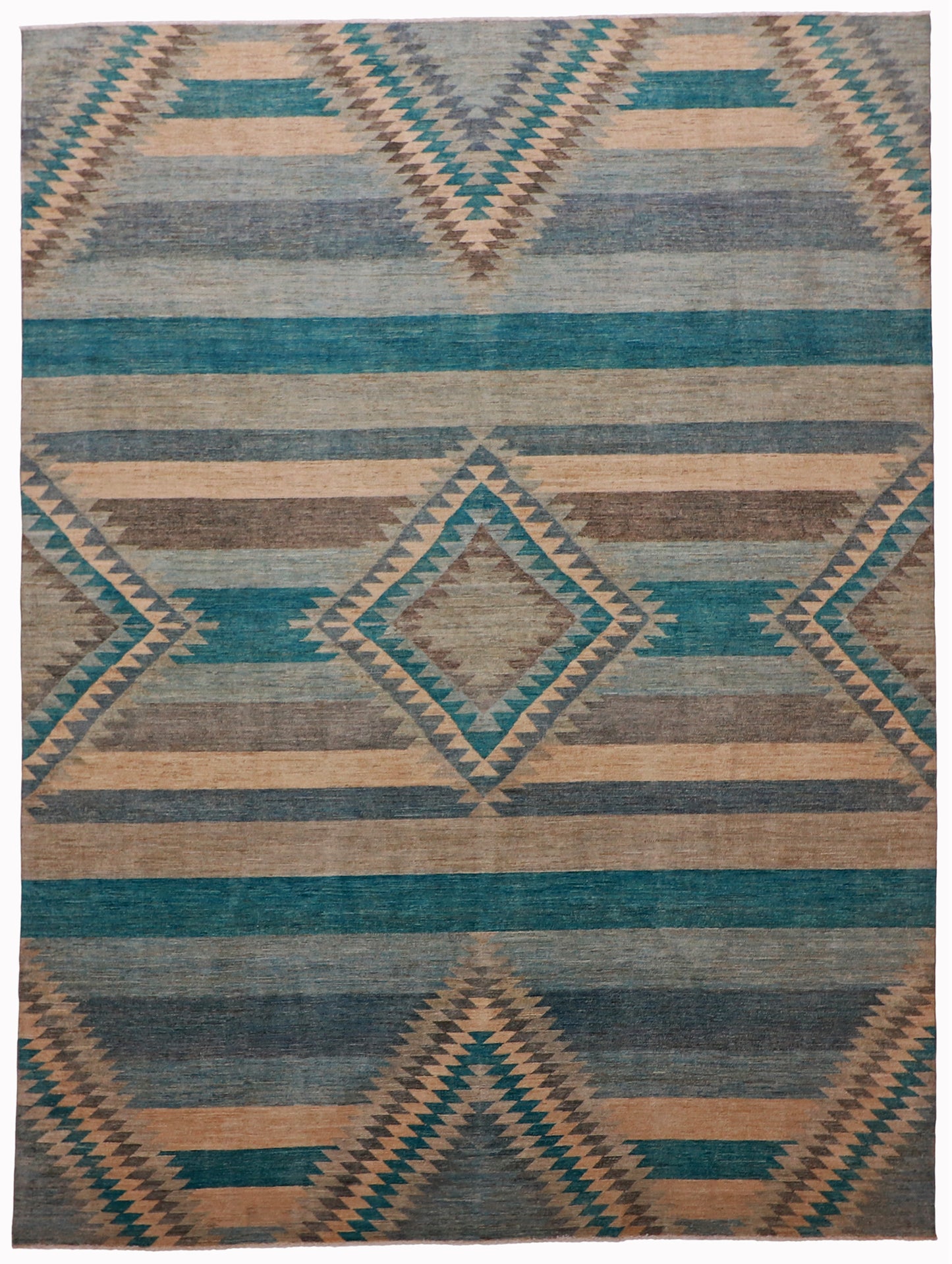 W 8.9 L 11.10 Mountain Modern 100% Wool Handmade All Over Geometric Design - 63298