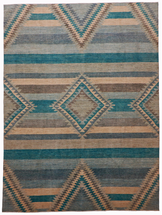 W 8.9 L 11.10 Mountain Modern 100% Wool Handmade All Over Geometric Design - 63298