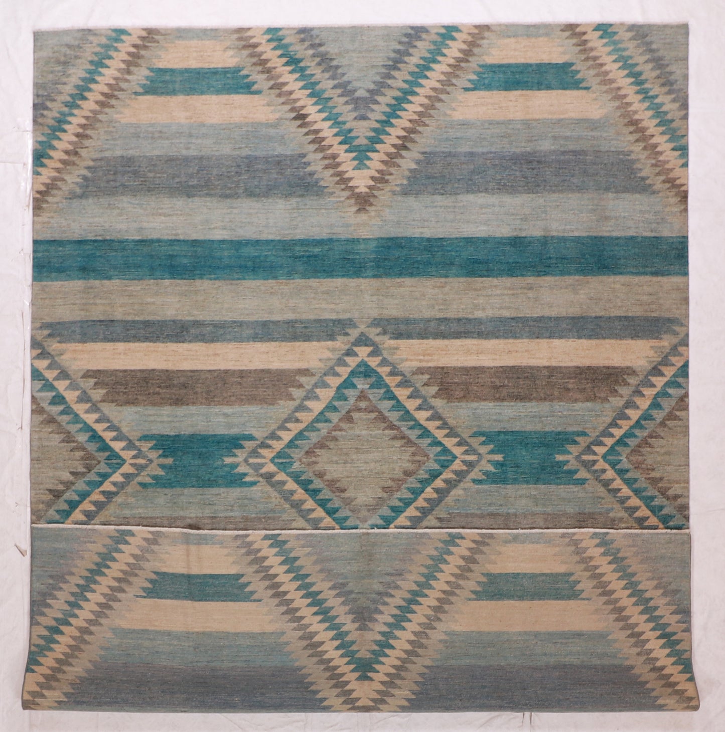 W 8.9 L 11.10 Mountain Modern 100% Wool Handmade All Over Geometric Design - 63298