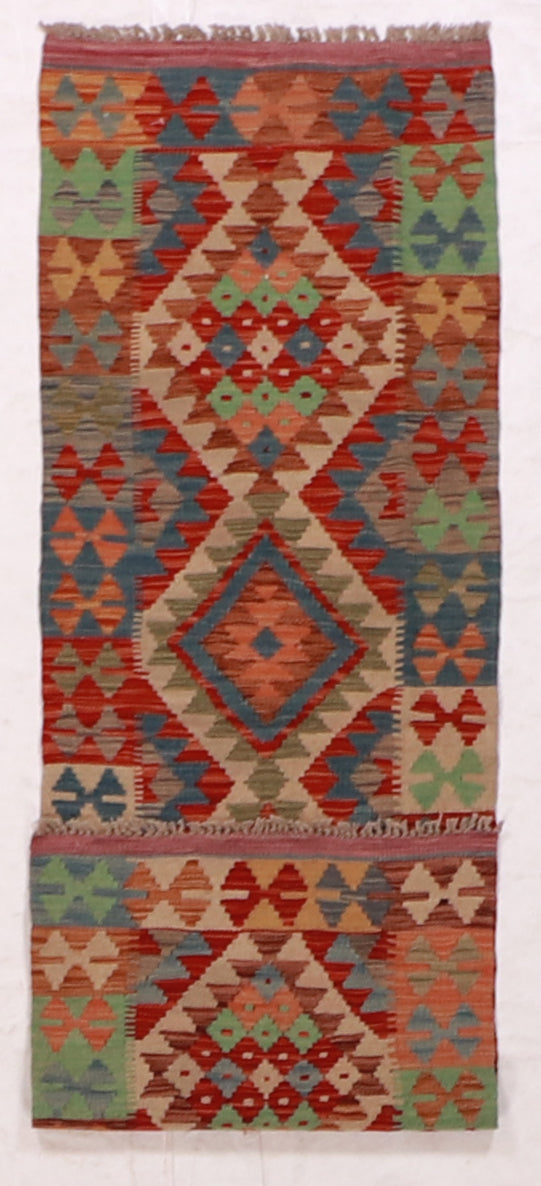 Runner - Kilim Fine/Wool Geometric Rectangle - Hand Knotted Rug