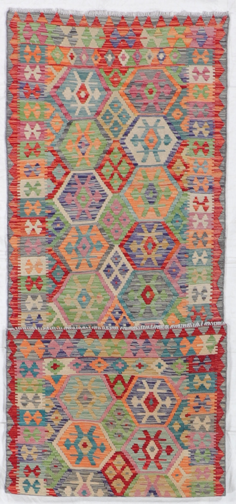 Runner - Kilim Fine/Wool Geometric Rectangle - Hand Knotted Rug